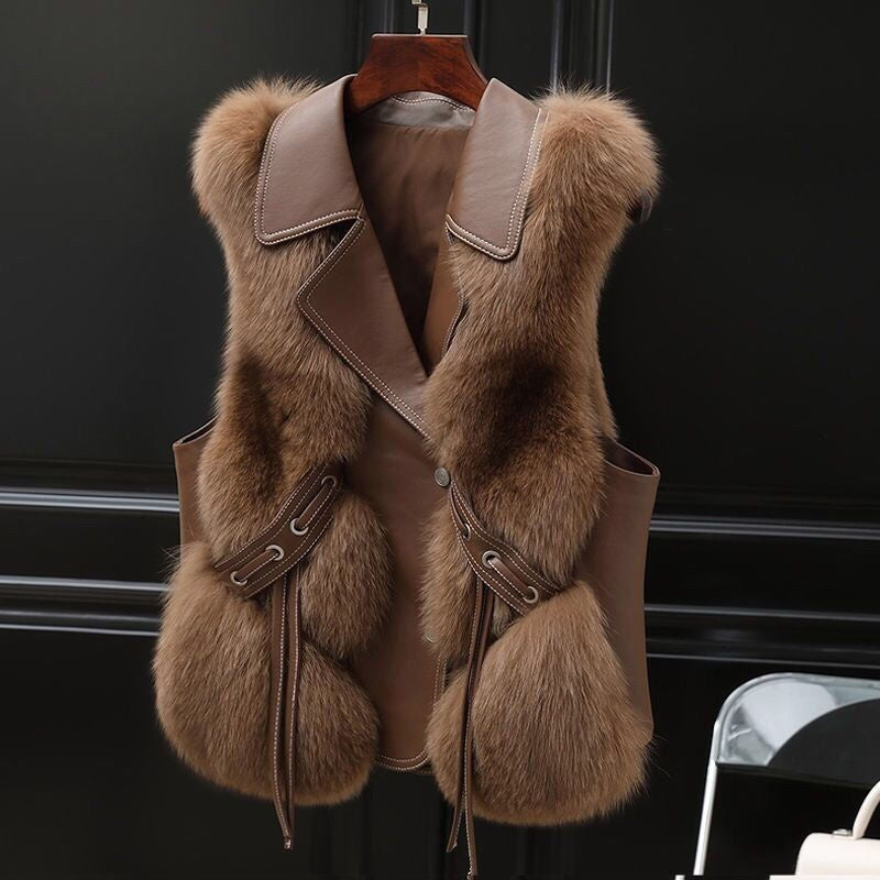 Fur Vest Short Coat Autumn And Winter New Patchwork Winter Fox Fur Jacket Women Short Artificial Fur Coat Elegant Female Warm Vest